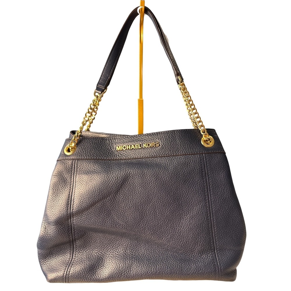 Michael Kors Jet Set Large Pebbled Leather Chain Shoulder Tote Bag Navy‎ Blue